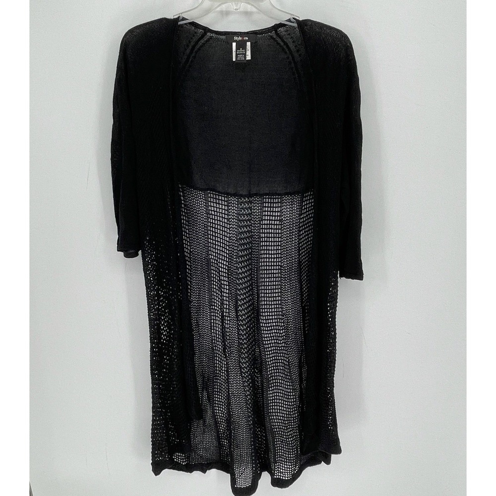 Style & Co Women's‎ Black Sheer Mesh Open Knit Longline Cardigan Sweater Size S